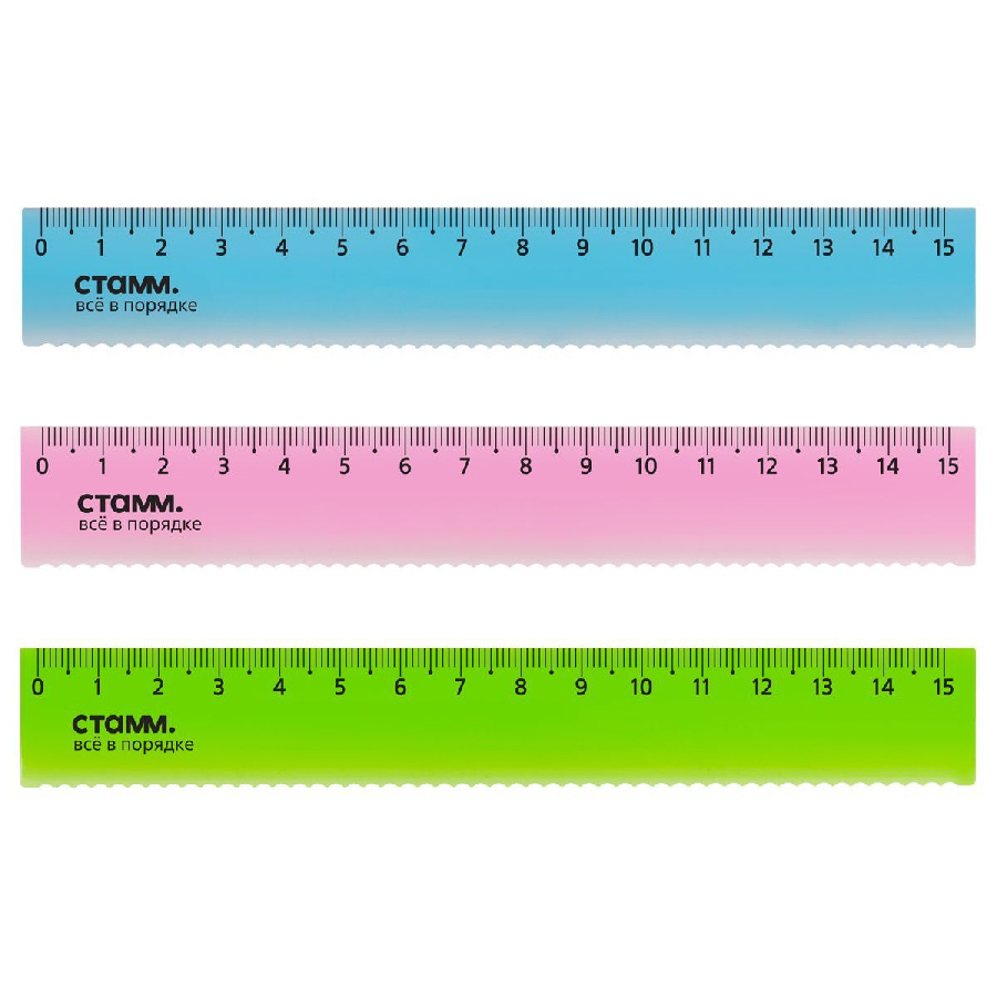 Линейка 15см СТАММ, пластиковая, полусфера, неоновые цвета, ассорти, европодвес