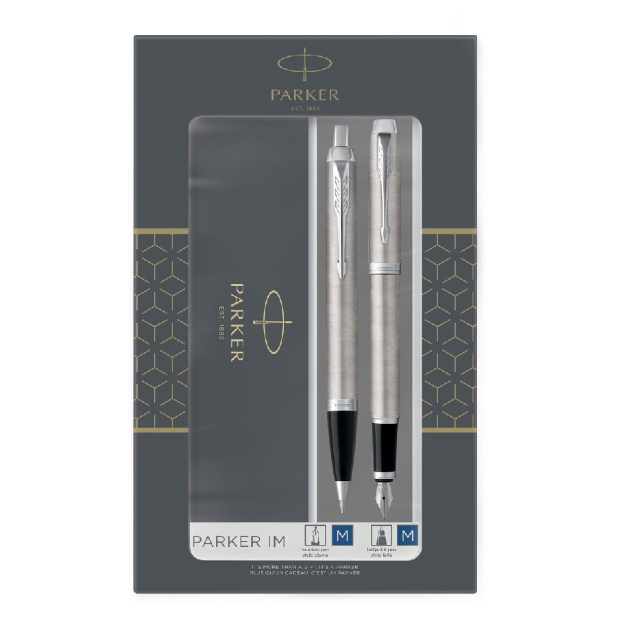 Набор Parker "IM Duo": шар. ручка IM Stainless Steel CT, синяя, 1,0мм + перьевая ручка IM Stainless Steel CT, подарочная упаковка