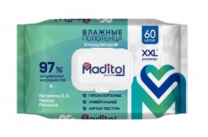 Влажные полотенца 60шт/уп. big-pack с крышкой MADITOL (Коттон Клаб)арт.14397