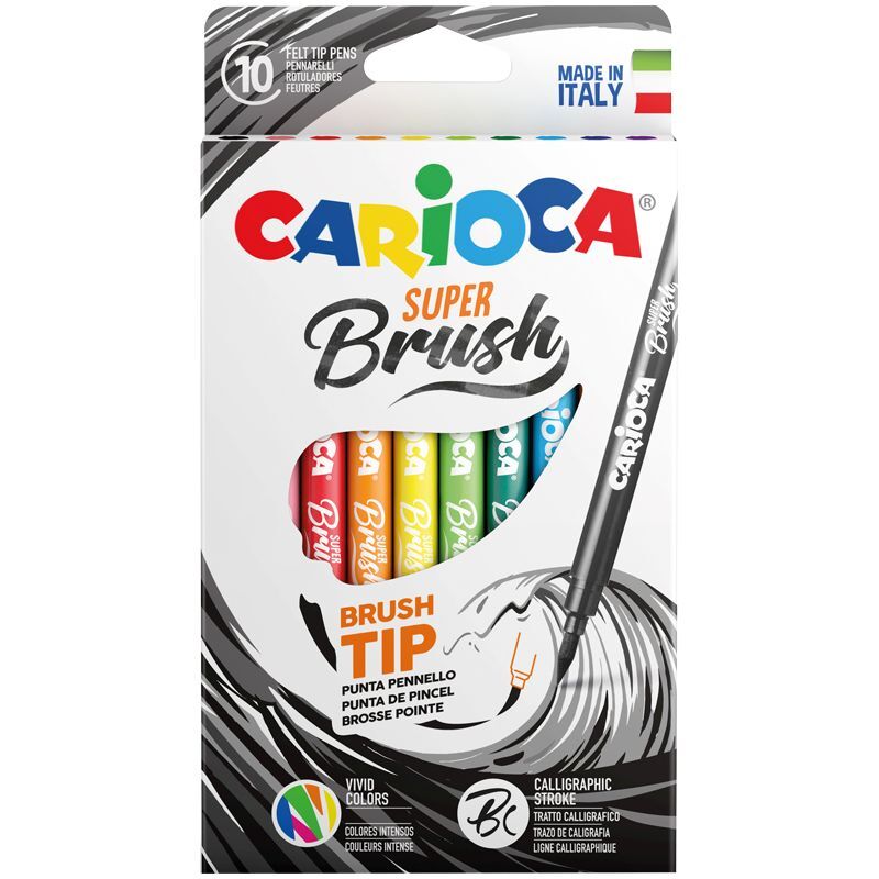 Фломастеры с кистевым пишущим узлом Carioca "Super Brush", 10цв., смываемые, картон, европодвес