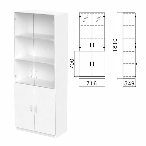 Шкаф закрытый со стеклом "Бюджет", 716х349х1810 мм, белый (КОМПЛЕКТ)
