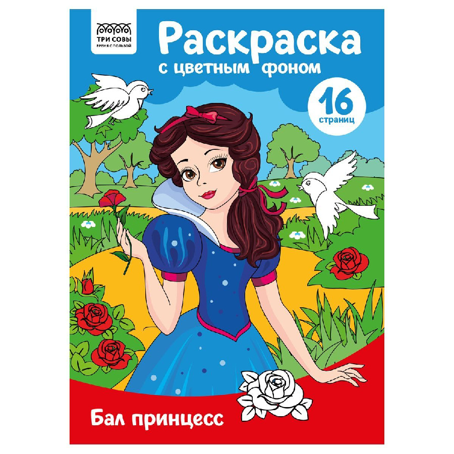 Раскраска с цв. фоном А4, 16 стр., ТРИ СОВЫ "Бал принцесс"